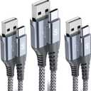 sweguard USB Type C Charger Cable [3-Pack,10ft+6.6ft+3.3ft] iPhone 15 Charger Nylon Braided Cord for iPhone 15 Pro Max Samsung Galaxy S23 S22 S21 S20 S10 S9 Note 20 10 Flip A53 A54 Pixel LG Moto PS5 (Grey)