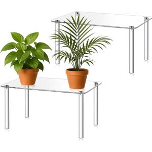 2 Pcs 16 Inch Extra Large Acrylic Risers Display Stands Rectangular 4-leg Acrylic Plant Stand, 6mm Thick Clear Shelf Riser Display Stands for Decor Collectibles Figures and Item Photography
