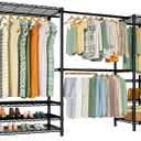 Ulif E11 Heavy-Duty Garment Rack, Metal Freestanding Clothes Rack and Closet Storage Organizer System with 8 Shelves and 4 Hanger Rods, (73.2 - 97.6)"W x 14.5"D x 71.2"H, Load 1034 LBS, Black