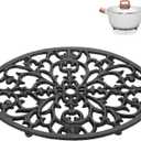Sumnacon 1Pcs Oval Cast Iron Trivet - Antique Heat Resistant Metal Trivet for Hot Dish Pot Pan Teapot, Vintage Well Made Hot Plate Pad for Kitchen Dining Countertop Table (9.6 x 7.2 Inch, Black)