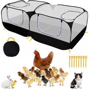 Small Animal Playpen, Portable Chicken Run Coop with Detachable Bottom and Breathable Mesh Walls, Foldable Pet Enclosure for Puppy Kitten Rabbits, Pet Tent Indoor Outdoor