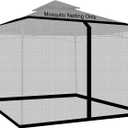 Patio Umbrellas Mosquito Netting, 10x10 Mosquito Netting for Patio, Square Mosquito Net Canopy with Zipper Door and Adjustable Rope, Fits Outdoor Rectangle Patio Umbrellas(Black)