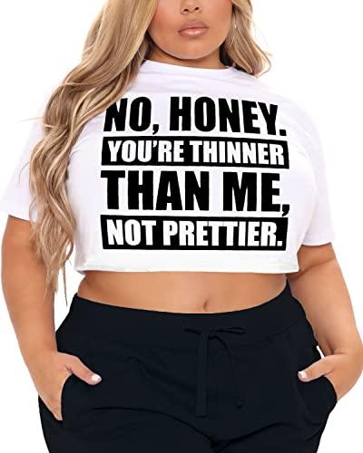 HEARTISIAN Women's Plus Size Summer T Shirt Letters Printing Casual Crop Tops Short Sleeves Tees (White-2XL)