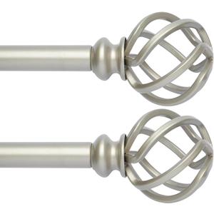 2 Pack Decorative Window Curtain Rod with Brackets- Hollow Design 3/4'' Inch Pole, 48 to 84 Inch Adjustable Side Curtain Rod Antique Silver (48"-84", Antique Silver)