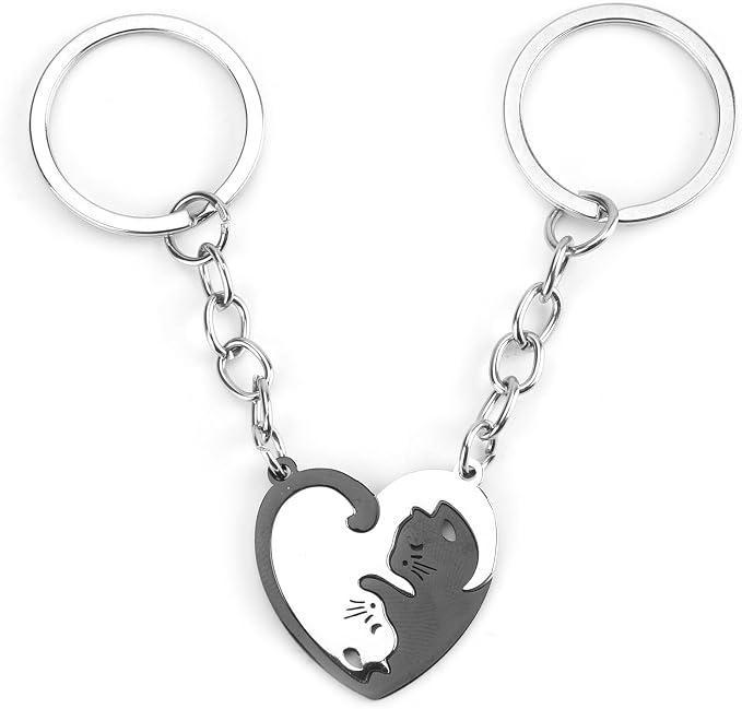 Matching Cat Keychains Cute Couples Keycharm for Cat Lover Matching Keychains for Couples Heart Keyrings for Lovers