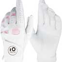 FINGER TEN Womens Leather Golf Glove with Ball Marker Ladies Gloves Left Right Handed Golfer Extra Grip 1 Pack, Left Right Hand Pink Fit Woman Girl, Size Small Medium Large XL