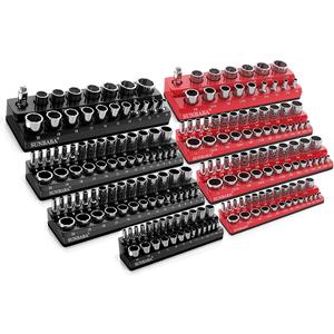 SUNBABA 8-Piece Magnetic Socket Organizer Set,1/2", 1/4" and 3/8" SAE & Metric Deep & Shallow Socket Holder Kit, Socket Trays, holds 197Pcs Sockets (sockets not included)