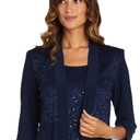 R&M Richards Women's 2-Piece Glitter Lace Mock Jacket Pant Set with Ity Trousers for Mother of the Bride, Cocktail Attire, 14