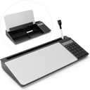 Varhomax Glass Desk Whiteboard with Calculator, Desktop Dry Erase White Board with Storage, to Do List Memo Notepad for Home and Office (Calculator-black&gray)