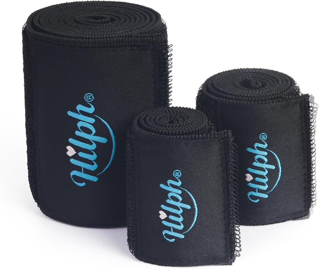 Hilph Ice Pack Strap, Stretchable, 3 Sizes Ice Belt Extender Straps, Stretch Straps, Elastic Hook and Loop Extension Straps Add Length to Most Ice Packs, Multiple Uses, Black