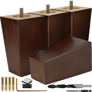 Premium Walnut Square Furniture Legs (Full Install Kit) - Pick Your Size and Color (5 Inches, Brown)