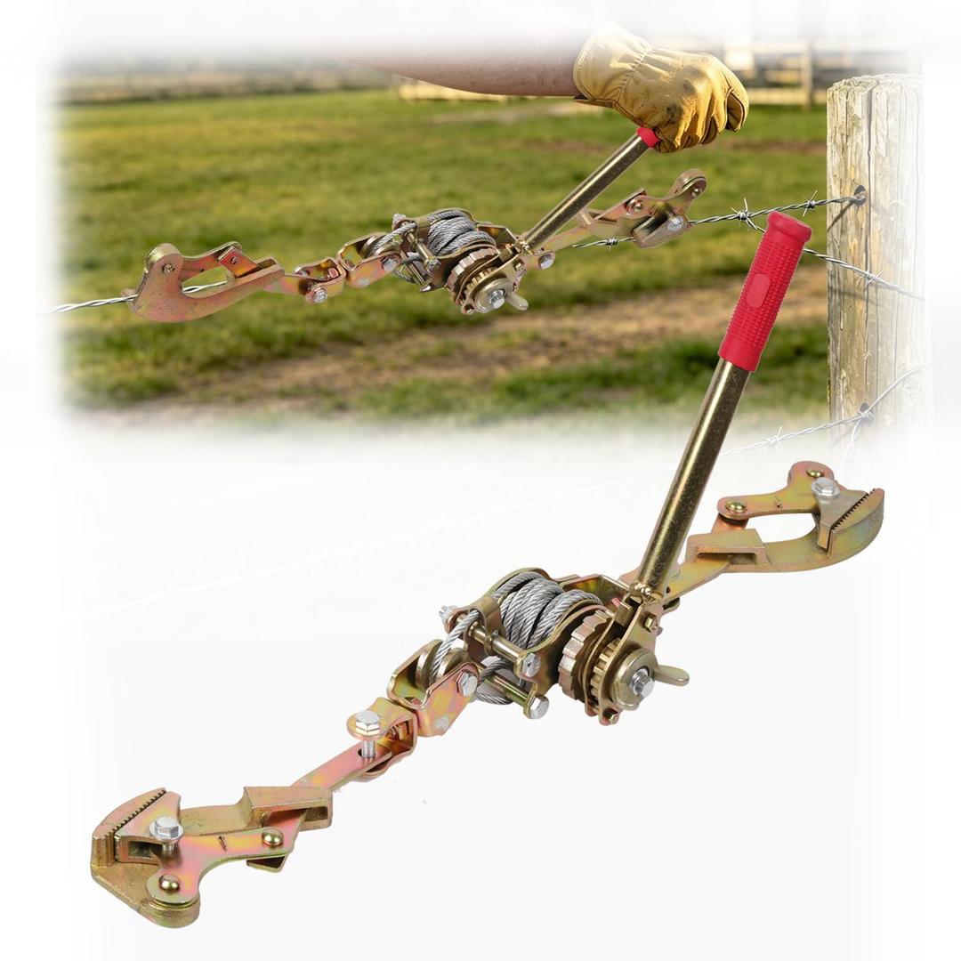 Upgraded Fence Wire Tensioner, Retractable Ratchet-Style Wire Tensioner and Tensioning Tool, Compatible with All Wire Types, 4,400 lbs Tensile Strength, Heavy-Duty Steel Construction