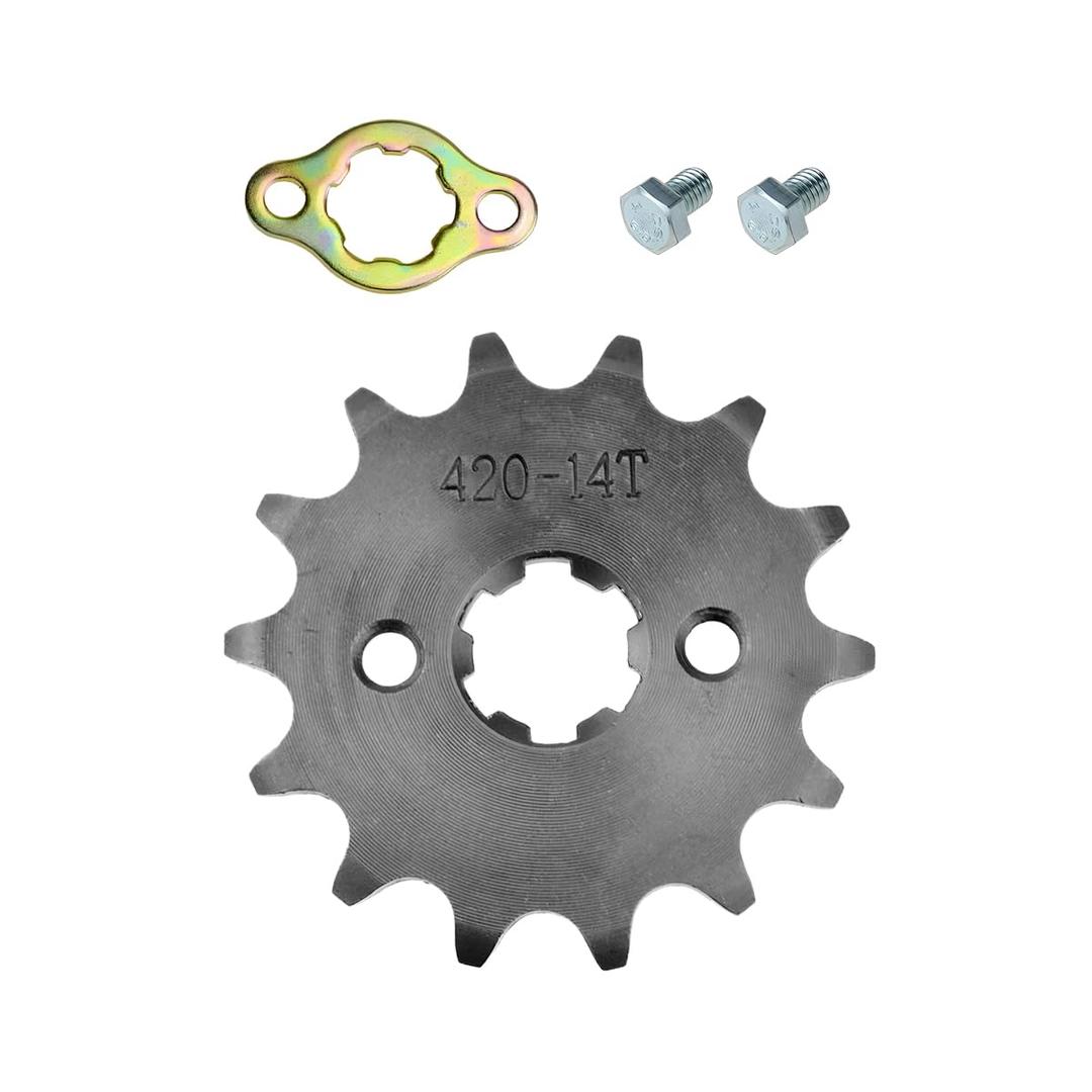 420 14T 17mm Motorcycle Front Engine Sprocket, Motorbike Chain Sprocket Replacement with Retainer Plate, Compatible with 50cc 70cc 90cc 110cc 125cc Dirt Pit Bike ATV Go Kart