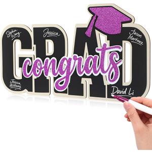 Qunclay Class of 2026 Wood Signs Graduation Party Decorations 2026 Congrats Grad Sign Wooden Signature Board with Pen Graduation Photo Booth Prop for High School College Grad Party Supplies(Purple)