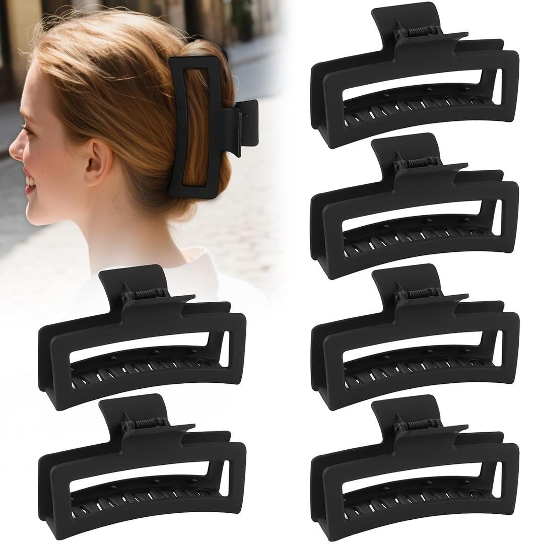 TOCESS Large Hair Claw Clips: 6 Pack 5 inch Black Matte Square Hair Claws for Women and Girl with Thick Long Hair, Extra Hold Non-slip Hair Clip Set for Teenage Gifts and Daily Use
