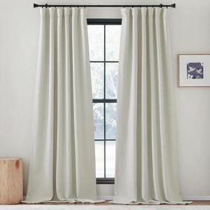 NICETOWN Room Darkening Curtains 84 inches Long Thermal Faux Linen Curtains for Bedroom 2 Panels, Pinch Pleated Light Blocking Thermal Insulated Thick Drapes for Living Room, Natural, W50 x L84