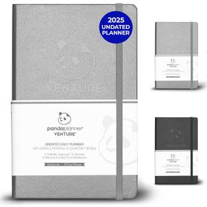 Panda Planner Undated Daily Planner - 90 Day Organization - Productivity For Entrepenuers - Set Goals - Bonus Weekly & Monthly Agenda - Grey - Hardcover