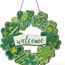 2 x St Patricks Day Door Decorations, Shamrock Wooden Sign for Saint Patrick's Day Decor, Shamrock Hanging Decoration for Front Door and Wall (Light yellow)