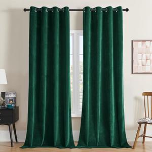 Joydeco Dark Green Velvet Curtains 108 Inches Long, Luxury Grommet Blackout Curtain 2 Panels, Thermal Insulated Privacy Room Darkening Window Drapes for Bedroom Living Room Home Theatre (52Wx108L) (52"W x 108"L (Pack of 2), *Grommet | Dark Green)
