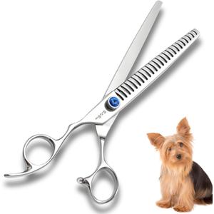 7.5" Left Handed Dog Grooming Scissors Chunker, Blending Shears with 24 Fishbone Teeth, VG10 Steel Texturizing Thinning Shear for Dog Grooming Professional, Ergonomic Trimming Scissors for Pet Groomer