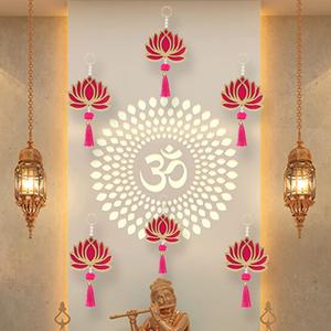 Smizzy Lotus Hangings for Diwali Indian Decoration / Floral Wall Hangings for Temple Decor / Pooja Room Decoration Items / Backdrop Showpiece for Home Decor (Pack of 6, 10 Inch Each, Pink)