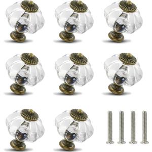Clear Pumpkin Knobs 12 Pack Cabinet Knobs Vintage Drawer Pulls - Antique Dresser Pulls with Screws for Closet Drawer Cupboard Cabinet and DIY Home Project (1-3/8 Inch)
