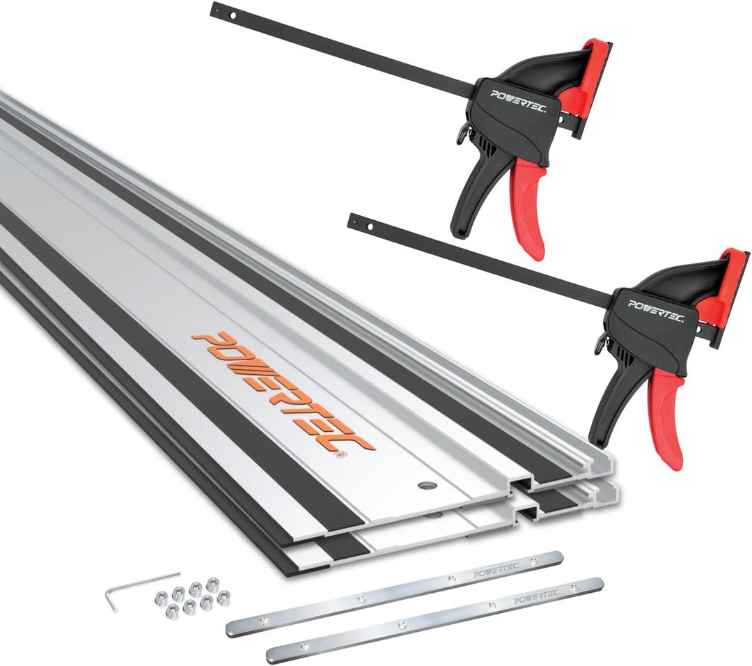 POWERTEC 110" Track Saw Guide Kit for Makita and Festool, Includes 2PK 55" Guide Rails, 2PK Guide Rail Connectors, and 2PK 8-3/4 Inch Track Saw Clamps (72072)