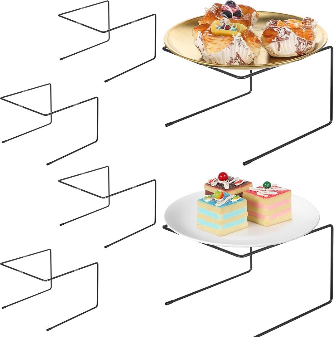 6 Pcs Black Metal Pizza Stands, Pizza Rack Holder With Non-Slip Pads, Food Display Riser For Table Buffet Party, Platter Tray For Serving Dessert, 8.5x8.27x5.9 Inch