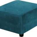 H.VERSAILTEX Square Ottoman Covers Ottoman Slipcover Square Footstool Protector Covers Storage Stool Ottoman Covers Stretch with Elastic Bottom, Feature Real Velvet Plush Fabric, Deep Teal