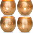 Eid Mubarak Decorations, Gold Ramadan Decorations for Home 4Pcs, Radiant Glass Tealight Candle Holders, Luxury Votive Candle Holders for Ramadan Table Decor, Elegant Islamic Eid Gifts