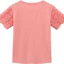 Noomelfish Girls Lace Short Sleeve T-Shirts Kids Summer Cute Tops Blouse(5-12 Years) (Pink, M)