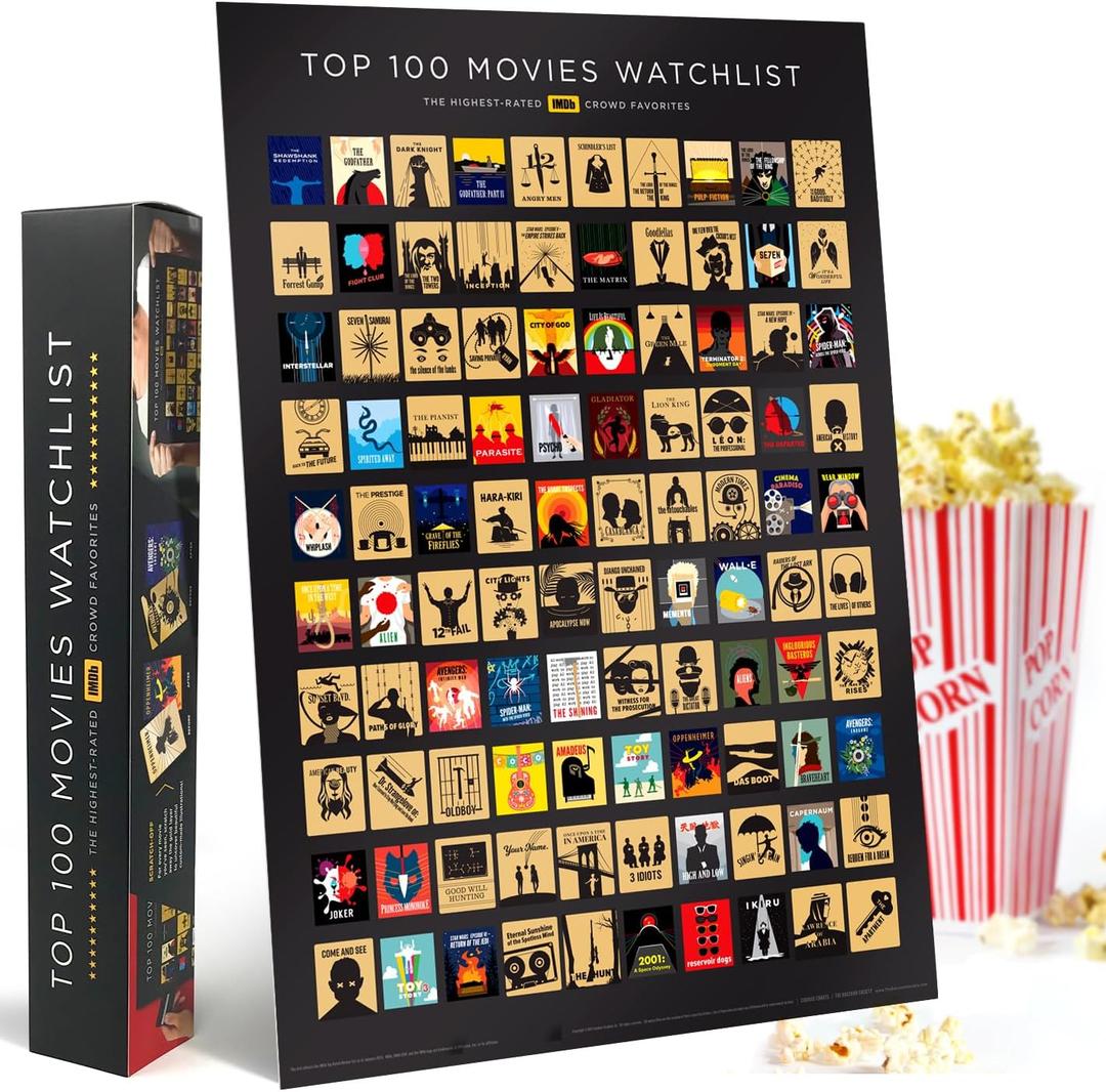 Official IMDb Top 100 Movies Scratch Off Poster | Premium Bucket List - Made in USA | 16.5x23.4 Inches | Unique Gift for Men and Women Film Lovers | Movie Night Supplies and Room Dcor
