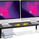 Across-Star Dual-Monitor-Stand-Riser-For-Desk Adjustable Length 32-40 Inch，Large Desktop Computer Monitor Riser For 2 Screens，Desk Shelf Organizer Riser Stand For Computer/Laptop/PC/Printer/TV Black