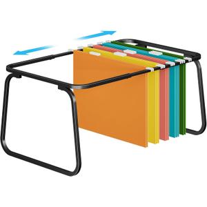 Marbrasse Hanging File Folder Frame, Adjustable Letter Size File Holder 16-25 Inches, Metal File Cabinet Rails for Office, Home, School, Black