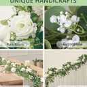 Anna's Whimsy 2PCS 5.91FT Artificial Eucalyptus Garland with Flowers, Fake Rose Gypsophila Garland, Faux Floral Greenery Garlands for Wedding Spring Home Party Table Runner Decor  White