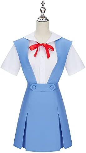 Weixu High School Uniform Cosplay Costume for Women Blue Academy JK Uniform Suspender Dresses Shirt Halloween S