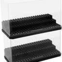 Acrylic Minifigure Display Case Stackable Action Figures Blocks Display Box, Clear Dustproof Display Case Box for Lego Lovers (Medium 2 Pack, Black)