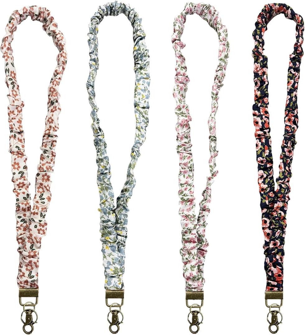 4 Pcs Stretchy Scrunchie Lanyard for ID Badge Lanyard Elastic Neck Key Chain Stretchy Lanyard for Teacher Nurse School Office