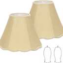 Gold Scalloepd Lamp Shades Set of 2, 6.1"Top x 13"Bottom x 9.8"High, Bell Lamp Shades for Floor Lamps Table Lamps, Medium Lampshade with Petal Edge Braid, Spider, Harp Holders Included, Easy Assembly