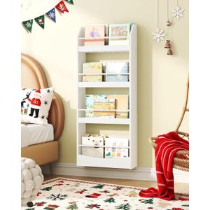 Kids Bookshelf, 15.7 Inch Wall Mounted Bookshelf, 4-Tier Nursery Book Shelves, Book Shelf for Kids Room, Bedroom, Living Room, Playroom, White MCW04WB