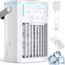 Portable Air Conditioners, 2025 Upgraded 4-IN-1 Cooling Fan, 1000ml Evaporative Air Cooler with 3-Speeds, 3-Level Humidify, 7-Color Night Light, 2-8H Timer, Personal AC Unit for Bedroom Office (White)
