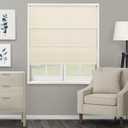 CHICOLOGY Cordless Roman Shade for Windows & French Doors, Ridgewood Cream, Privacy + Light Filtering Linen Look Fabric w/White Liner, True to Size, Inside/Outside Mount, 34" W x 72" H