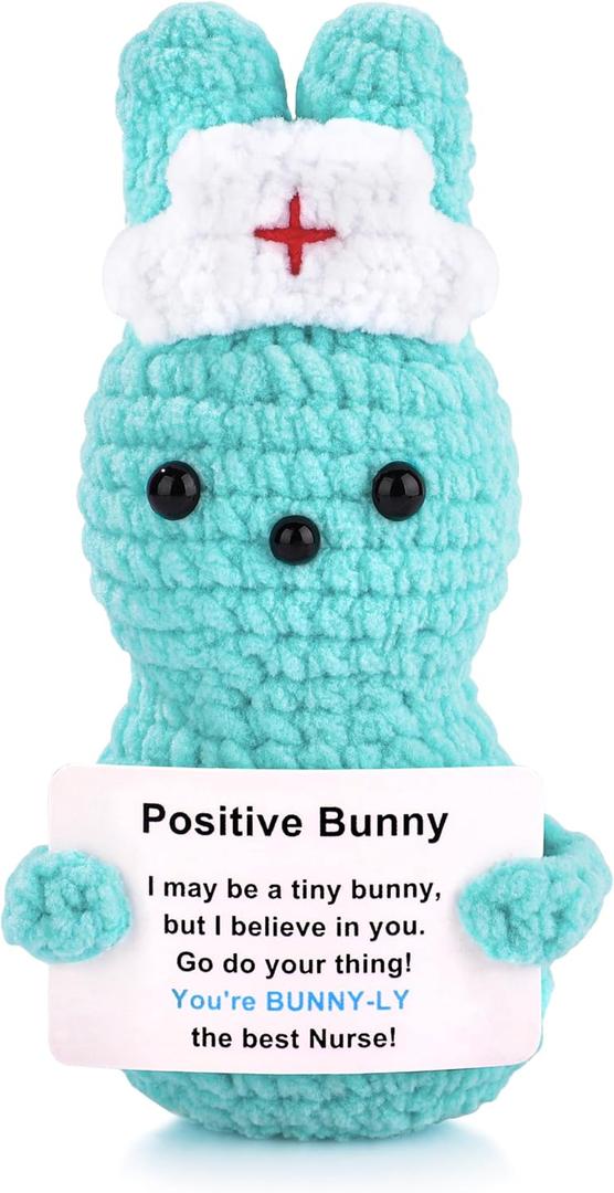 JoycuFF Mini Nurse Bunny Positive Crochet Gift Graduation Nurses Appreciation Gift Thank You Nurse Week Gifts Nurses Day Handmade Animal Emotional Support Gifts