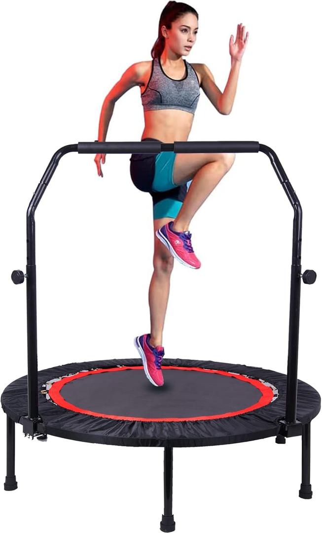 Trampoline, Portable Fitnes Foldable Trampoline in-Home Mini Rebounder, Exercise Trampoline for Kid/Adults, 40" Max Load 330lbs (Red with Handle)