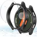 Misxi [2+2 Pack] Case Hard PC Bumper + Tempered Glass Screen Protector [with Auto Alignment Tool Kit] for Samsung Galaxy Watch 7 44mm, Lightweight Anti-Scratch Cover for Galaxy Watch7, Black