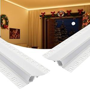 YeaLunong Recessed LED Aluminum Channel 3 Pack 3.3FT Plaster in LED Strip Diffuser with Milky Cover Seamless Indirect Lighting Profile for 10mm Tape Light
