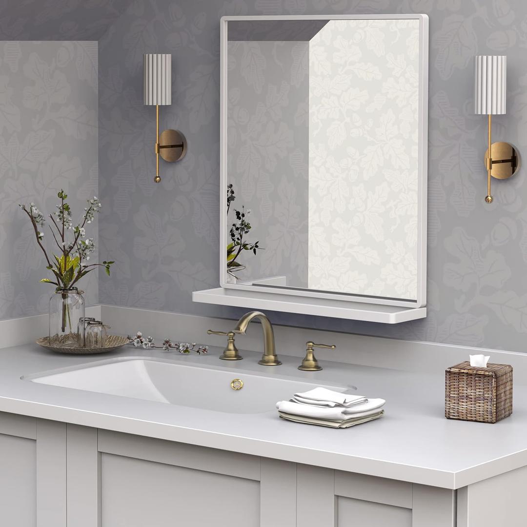 ANYHI 20"x24" Bathroom Wall Mirror with Shelf, White Bathroom Mirror for Wall, Rectangular Wall Hanging Mirror for Living Room Bedroom Entryway, Vertical
