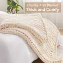 Negwoo Chunky Knit Throw Blanket, 50''*60'' Knitted Throw Chenille Yarn for Bed Couch, Handmade Cream Crochet Big Thick Blanket, Machine Washable Cute Comfy Blanket for Home Decor