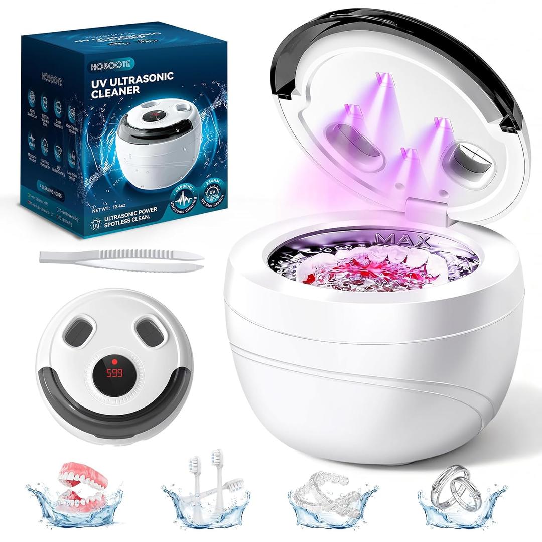 Ultrasonic Retainer Cleaner Machine - 45kHz dental pod ultrasonic cleaner for retainers, Denture, Mouth Guard, Aligner, Braces - Denture cleaner Machine with 4 Modes & Digital Timer