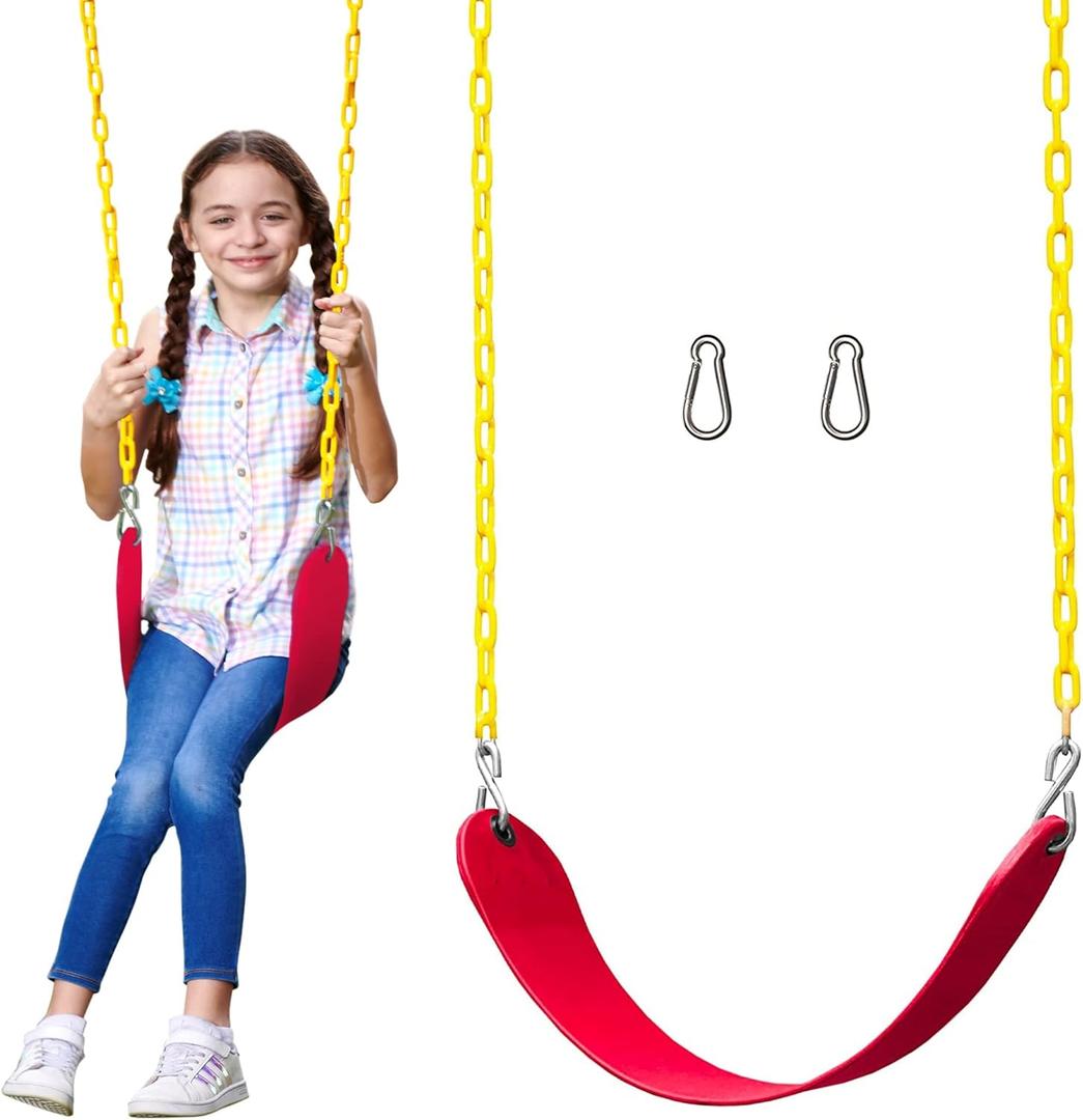 Pack of 1 Swing Seat Replacement Kit with Heavy Duty Chains - Backyard Swingset Playground Accessories for Kids (Red)